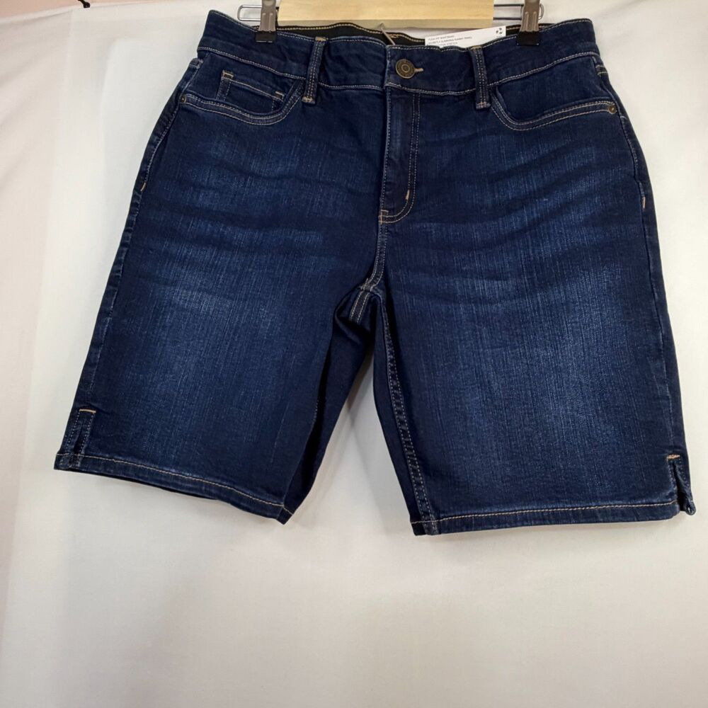 12P Liz Claiborne Sara Mid-Rise Dark Rinse Denim Cuffed Bermuda Shorts Petite
